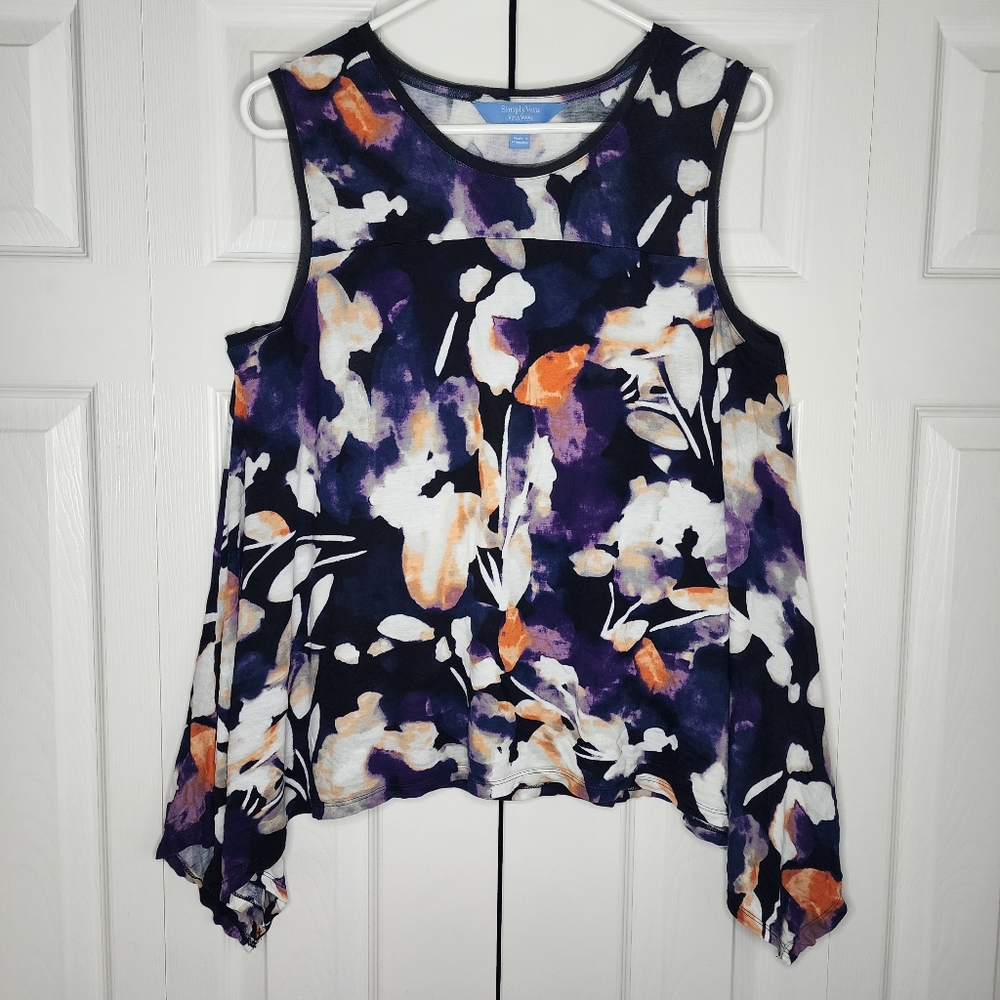 Vera Wang Abstract Floral Tank Top Sz L - Picture 10 of 11